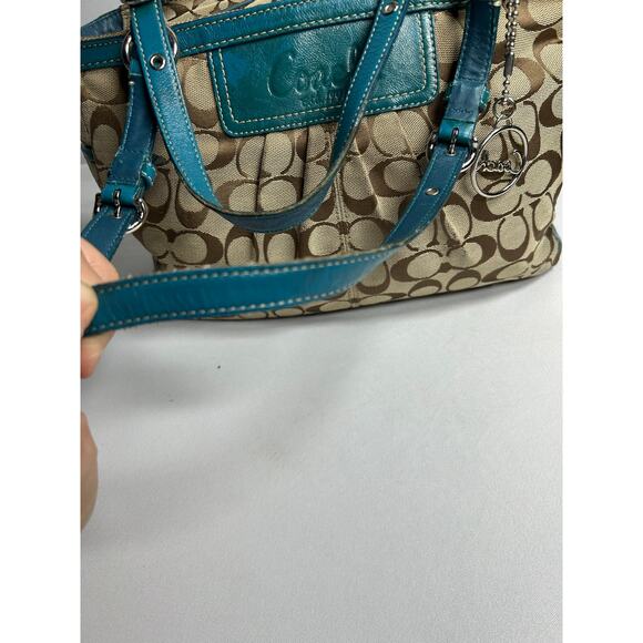 Coach Signature Pleated East West Gallery Shoulder Bag, Green and Tan - Picture 12 of 16